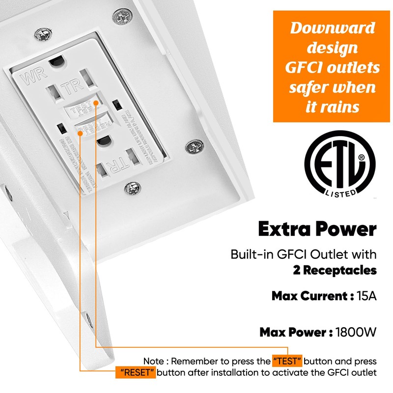 Porch Light with GFCI Outlets Built-in, Motion Sensor Dusk to