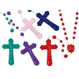 Assorted Colorful Catholic Plastic Prayer Bead Rosary Necklaces, 16 Inch, Pack of 100