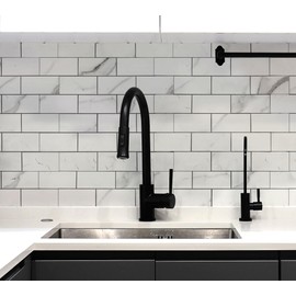 5-Pack Peel and Stick Tile Backsplash 12"X12" PVC Wall Tiles, Stick on Backsplash for Kitchen, Bathroom Tile, Fireplace Décor, Laundry Table, Stair Decals in Bright White