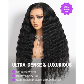 Megalook hair Glueless Wigs Human Hair Pre Plucked Pre Cut 13x6 HD Lace Front Wigs Upgraded Ear-to-Ear Frontal Wigs Human Hair 220% Density Loose Deep Wave Wig Pre Bleached Drawstring Wig 20 Inch