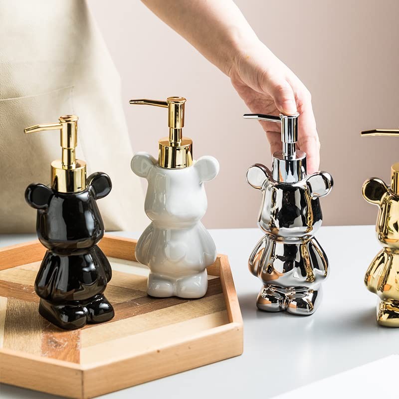 Small Bathroom Soap Dispenser with Pump, Cute Bear-Shaped Design, Ceramic