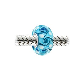 Murano Glass Shades Of Turquoise Aqua Blues Wave Swirl Spacer Charm Bead Fits European Bracelet For Women Teen .925 Sterling Silver Core