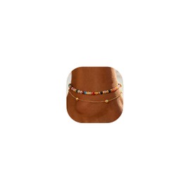 Hclian 2 PCS Natural Stone Beaded Anklets for Women Stainless Steel Waterproof Boho Rainbow Layered Chain Anklet Set Adjustable Summer Beach Jewelry Gifts
