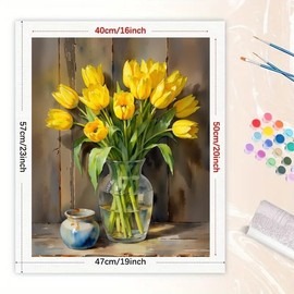 TAOPAOLAB Floral Still Life Paint by Numbers Kit for Adults - DIY Yellow Tulips in Glass Vase Painting on Canvas 16x20In, Acrylic Paint Set, Suitable for Beginners, Art for Home Decoration or Gifts
