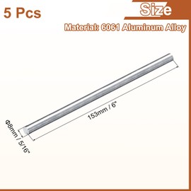 sourcing map 5Pcs 5/16"(8mm) Dia Round Aluminum Rod, 6"(153mm) Long 6061 Aluminum Round Rod Solid Lathe Bar Stock for Industry Construction DIY Crafts