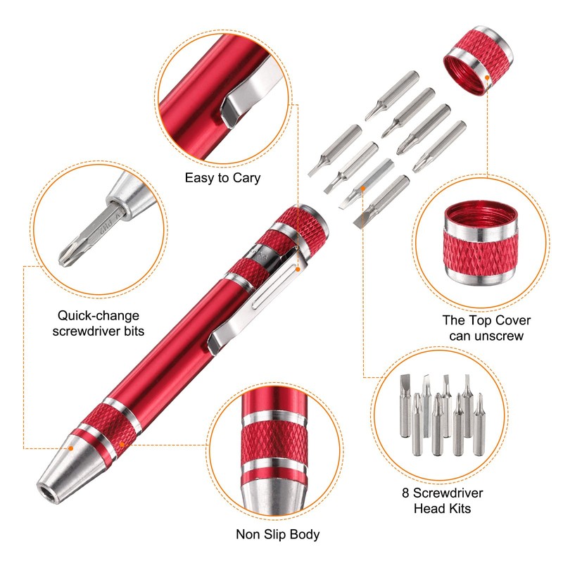 HARFINGTON 4pcs 8 in 1 Mini Pocket Pen Screwdriver Set