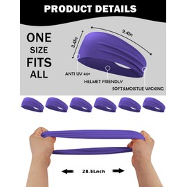 6 Pack Sport Headbands for Men & Women, Sweat Wicking Workout Sweatband, Purple Hairband for Running, Cycling, Football, Yoga (Purple 6 Pack)