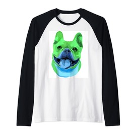 French Bulldog Pillow Colorful Blue and Green Frenchie Dog Raglan Baseball Tee