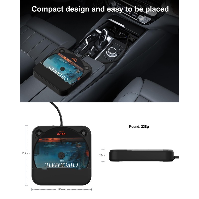ENVYCLOUD Portable Car CD Player with USB/AUX Port,External CD Player