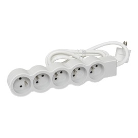 LEGRAND - Extra-Flat Power Strip - 5 Power Outlets with Earth - With 1.5 m Cord - White and Light Grey
