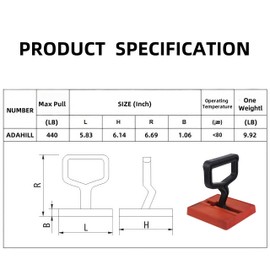 Adahill Magnetic Lifter 440LBS - Heavy Duty Neodymium Magnet with Release Handle for Industrial Lifting, Steel Sheets, Metal Objects