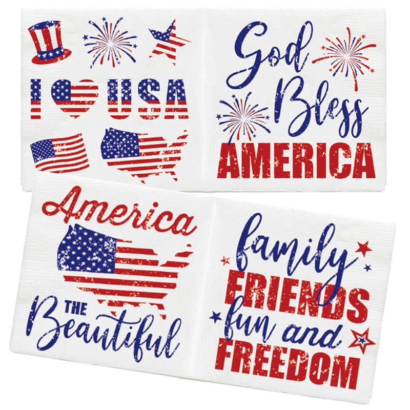 Iconikal July 4th Disposable Dinner Paper Party Napkins, Patriotic American,