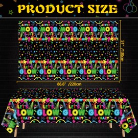 4 Pack Glow Party Tablecloth Let's Glow Neon Tablecloths Paint Splatter Graffiti Table Cloth Plastic Birthday Table Covers Black Light Decorations for Light in The Dark Theme Party Supplies 51 x 86 IN