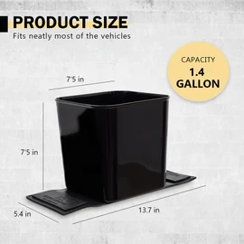 HAUSSIMPLE Car Trash Can 1.4 Gallon with Stability Flap & Magic Strips — No-Tip Leakproof Car Garbage Bin for Car Floor, Mats, Front or Back Seat, SUV, Truck, Van, Vehicle Interior Organizer (Black)