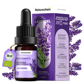 Naturschein BIO Lavendelöl 10ml [100 % Naturrein] | Ätherisches Öl für Aromatherapie, Hautpflege & Küche | Lebensmittelecht & Vielseitig Anwendbar