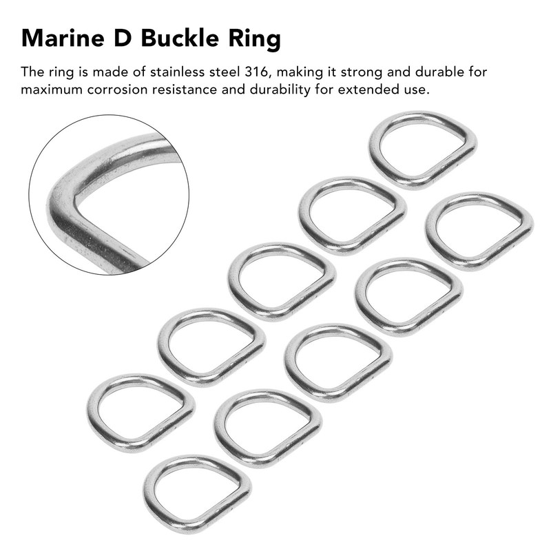 10 PCS 316 Stainless Steel D Ring Seamless Welded Hardware