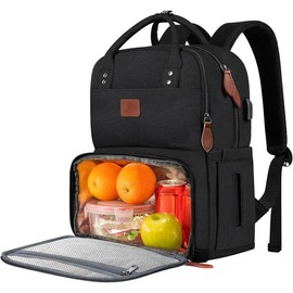 Work Backpack Woman, Insulated Cooler Backpacks with Lunch Box, 15.6 Inch Laptop Backpack with USB Port Reusable Water Resistant Tote Food Bag for College Beach Camping Picnics Womens Gifts - Colour: Purple, Size: 15.6 inch