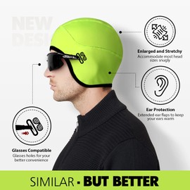 Hikenture - Forro de casco con agujeros para anteojos, gorro térmico de invierno para hombres y mujeres, gorro de ciclismo, Verde fluorescente, One Size