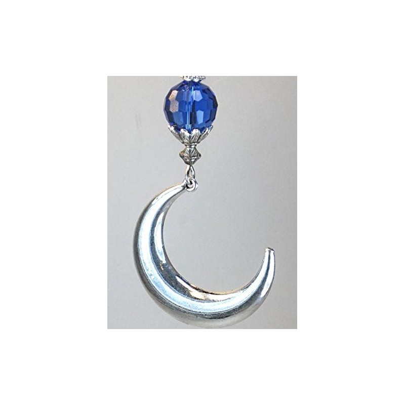 Large Moroccan Silver Crescent Moon & Cobalt Blue Faceted Glass