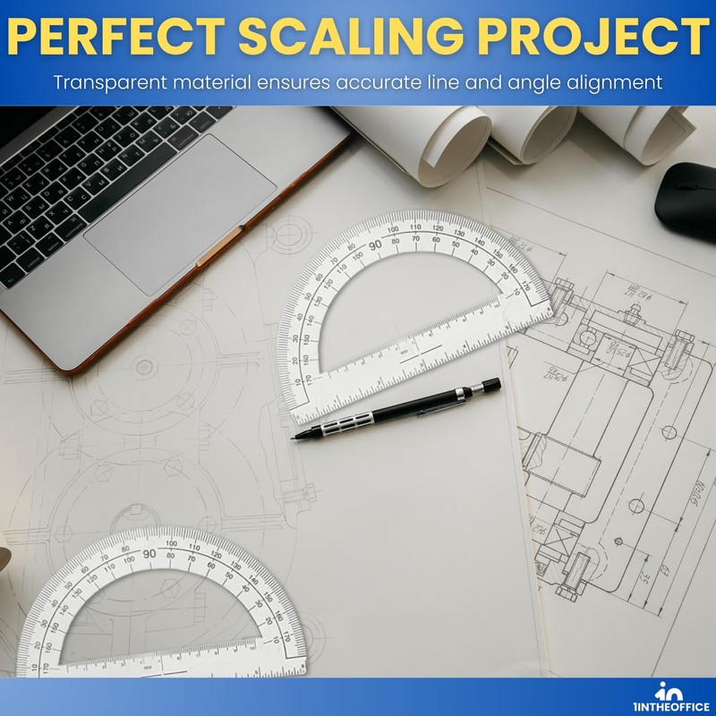 1InTheOffice Plastic Protractor 6 Inch, Protractor for Geometry, Clear Protractor,