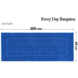 Extra Large Bath Mat 60x300cm Non Slip Soft 100% Cotton 1000-GSM Quick Dry Washable Reusable Bathroom Floor Rug (Royal Blue, 60 x 300 cm)