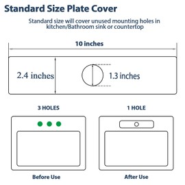 Kitchen Sink Faucet Hole Cover, Deck Plate Escutcheon- 1 or 3 Hole Long Rectangle Cover Plate, Plumbing Cover Plates, Mayyaya 10" Deck Plate Kitchen Faucet or Bathroom: 304 Stainless Steel (Nickel)