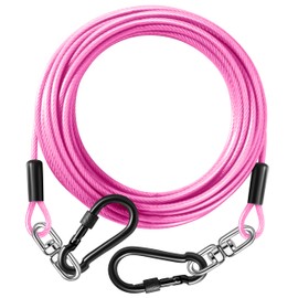 Dog Tie Out Cable 10FT-500Lbs,Heavy Duty Dog Leads&Tether for Yard with Swivel Hook,Small Large Dogs Leash Line for Outside,Rust Chew Proof Dogs Run Cable for Outdoor Camping(Pink, 10FT)