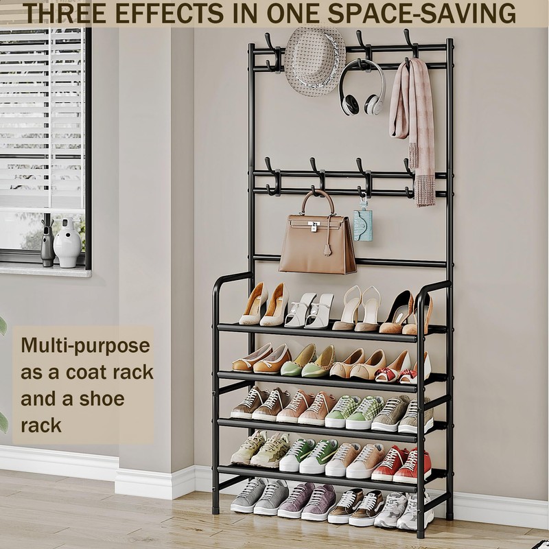 YIZAIJIA Coat Rack Shoe Rack With Storage Shelf Freestanding with