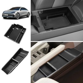 BestEvMod for Ioniq6 Armrest Storage Box and Lower Center Console Organizer Tray 2PCS with Rubber Black Trim Compatible with Hyundai Ioniq 6 SE SEL Limited 2023 2024 Accessories（2PCS）