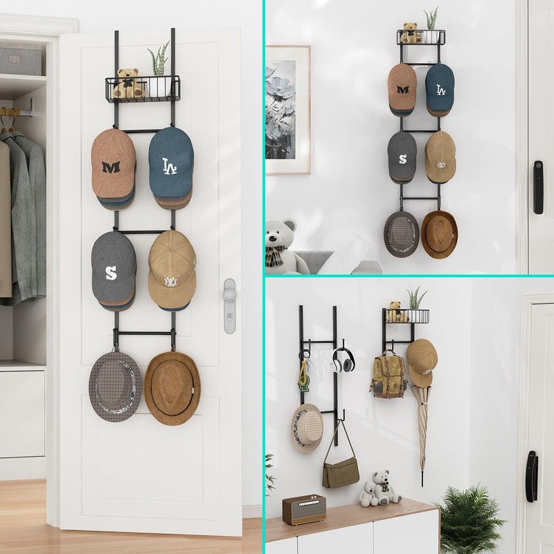 HapiRm Over Door Hat Rack - Wall Mounted Hat Organizer