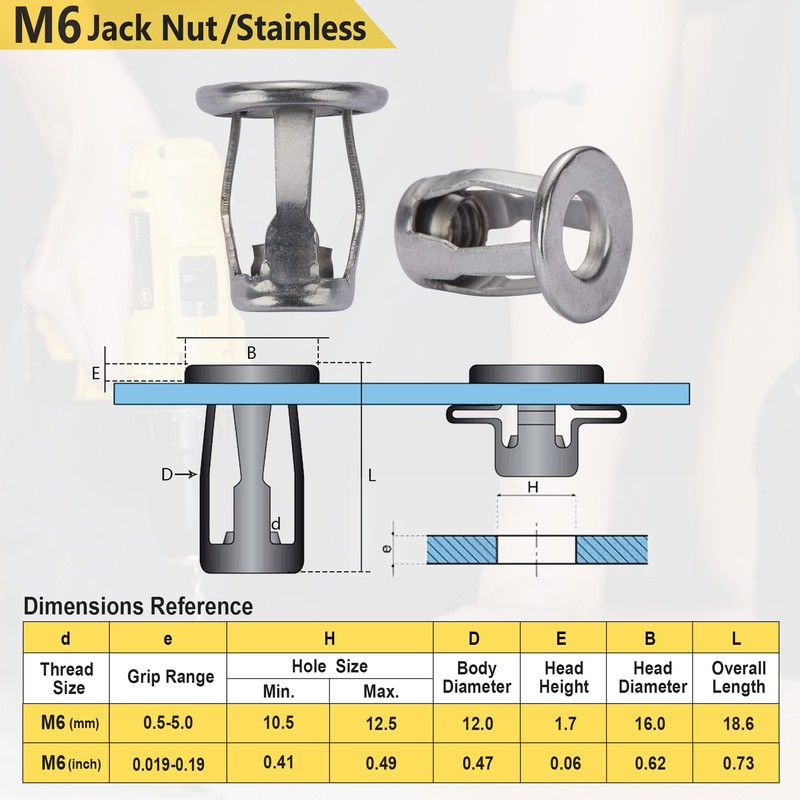 Stainless Steel M6 Jack Nut with Installation Tool Threaded Insert