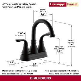 Derengge Two Handle Matte Black Bathroom Faucet with Pop up Drain,4 Inch Centerset Faucet,Lavatory Bathroom Sink Faucet,F-4505FS-MT