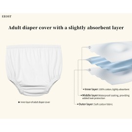 EEOST Adult Diaper Cover Silent Waterproof Plastic Rubber Pants for Incontinence Leak Protection with Light Absorbent Layer (White, M)