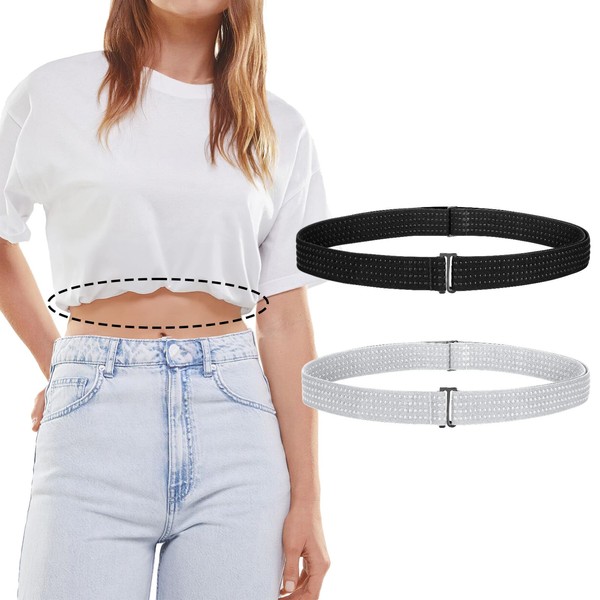 WOWOGO 2 Pack Crop Shirt Tuck Band for Women,Adjustable Elastic