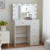 Yamissi White Vanity Desk with LED Lighted Mirror and 5