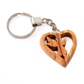 KASSIS Olive Wood Key Ring Heart Gift for Multiple Occasions, Guardian angel