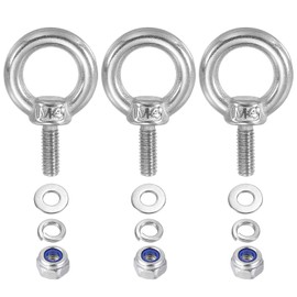 PATIKIL M4 x 10 mm Lifting Shoulder Eye Bolt, 3 Pieces 304 Stainless Steel Threaded Eyelet with Nuts and Washers for Hanging Hammock Items
