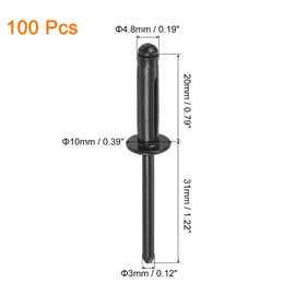 sourcing map 100Pcs 3/16"x3/4" Aluminum Round Head Tri Grip Rivets, Tri Grip Rivets Assortment Bulb Style Rivets for DIY, Sheet Metal, Automotive Repairs, Furniture, Marine Boat (Black)