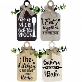 4 Pieces Wooden Hanging Sign Kitchen Wooden Wall Art Rustic Wood Bar sign Farmhouse Style Wall Art for Kitchen Home Art Decor