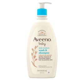 Aveeno Baby Daily Moisture Gentle Body Wash & Shampoo with Oat Extract, 2-in-1 Baby Bath Wash & Hair Shampoo, Tear- & Paraben-Free for Hair & Sensitive Skin, Lightly Scented, 18 fl. oz