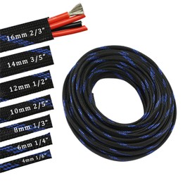 30ft PET Expandable Braided Sleeving Flexo Wire Cable Sleeve (2/5", Steel Blue&Black)