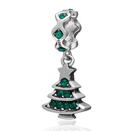 soulbeads Feliz árbol de Navidad charms – Plata de ley 925 Bead colgando auténtico con birrthstone Crystal sólidos – Gran regalo idea, Verde, 1