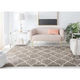 SAFAVIEH Hudson Shag Collection SGH282B Moroccan Trellis Non-Shedding Living Room Bedroom Dining Room Entryway Plush 2-inch Thick Area Rug, 5'3" x 5'3" Square, Grey / Ivory