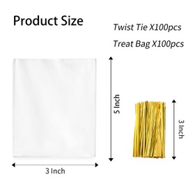 Yotelab Cake Pop Bags, 3x5 Inches Clear Cellophane Lollipop Bags With Twist Ties,100 Pcs