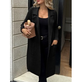 Saodimallsu Womens Long Cardigan Sweaters Chunky Knit Open Front Button Lapel Casual Fall Coatigan Jackets Black