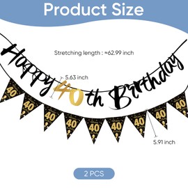40th Birthday Decorations,Happy 40th Birthday Banners Black And Gold Party Decoration Bday Banner Bunting Ceiling Fortylicious Topper Paper Backdrop Party Decs for Him Boy Girls Men Women Friends