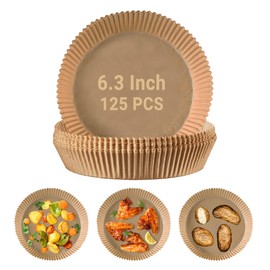 Comfy Package [125 Count] 6.3 Inch Round Air Fryer Liners Disposable - Non-Stick Parchment Paper Liners, Oil and Water Resistant - Kraft