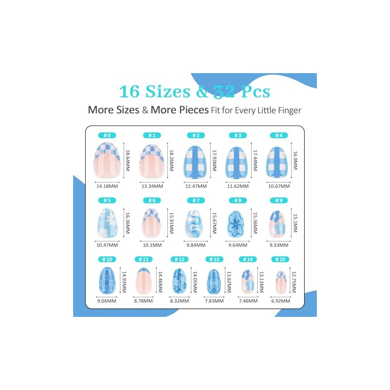 Kit de uñas postizas Qiek de 16 tamaños para niñas: