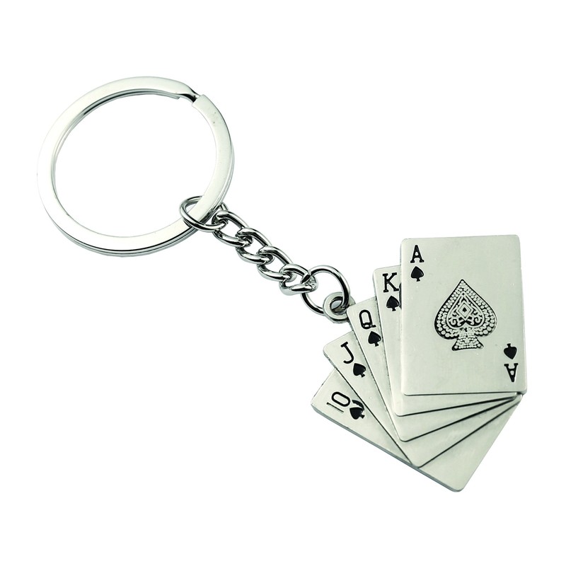 Komonee Poker Hand Metal Key Chain Texas Holdem Royal Flush