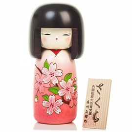 Pink Sakura Cherry Blossom Wooden Kokeshi Doll